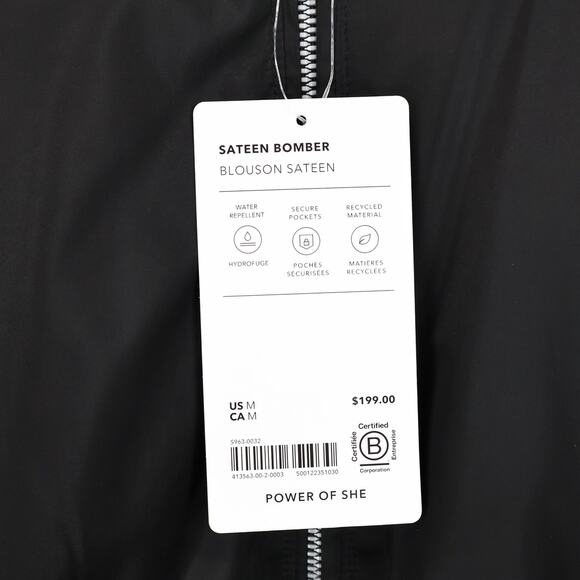 NWT Athleta Sateen Bomber Jacket Relaxed Oversized Fit Black Size Medium - Picture 11 of 11